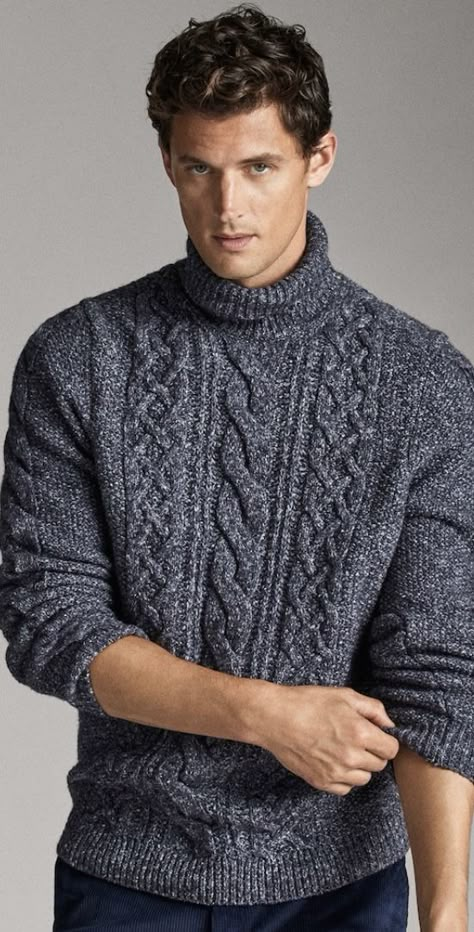 Massimo Dutti wool high neck sweater High Neck Sweater Outfit, Man Dress Design, Gents Sweater, Cable Knit Sweater Pattern, Boys Knit Sweaters, Sweater Outfits Men, Mens Knit Sweater, Mens Smart Casual Outfits, Wool Sweater Men