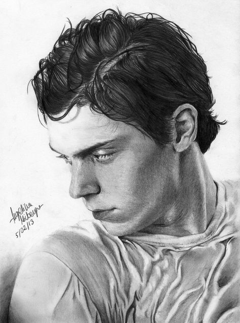 Evan Peters by angiebelikejolie on DeviantArt Evan Peters Mom Tattoo, Evan Peters Tattoo Hand, Evan Peters Tattoo Ideas, Evan Peters Art Drawings, Evan Peters Drawing, Evan Peters Sketch, American Horror Story 3, Hand Drawn Portraits, Canvas Drawings