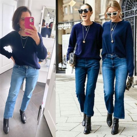 Pull Bleu Marine, Marine Outfit, Look Jean, Jean Large, Autumn 2024, Zara, Instagram