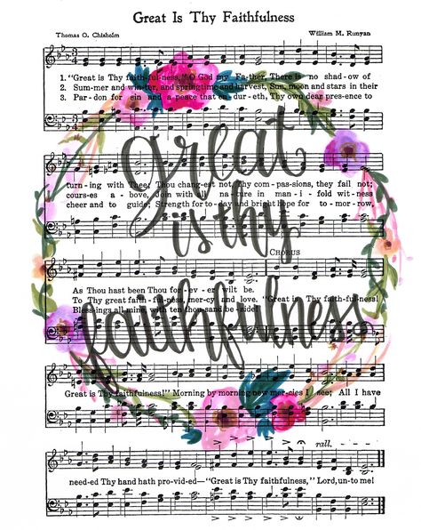 "Printable Great is Thy Faithfulness Hymn Art, Sheet Music, Instant Download, Hymnal Print, Inspirational Quote, Floral Scripture Decor, Christian Art ----------------------------------------------------------------- This listing is for an INSTANT DOWNLOAD of 1 JPG File Dimensions: 8 x 10 inches Resolution: 300 dpi Here's how it works: - Purchase this listing - After payment is confirmed you will be taken to the download page. - Click \"Download\", save the files to your computer, print, and enjoy! Please let me know if you have any questions about or problems with your download! These images are for personal and small business projects only. You may not resell the original files. The images you download will not have a watermark on them. The images can be easily resized. Contact me if you Great Is Thy Faithfulness Hymn, Great Is Thy Faithfulness, Faith Based Art, Hymn Wall Art, Sheet Music Crafts, Hymn Art, Hymns Lyrics, Great Is Your Faithfulness, Scripture Decor