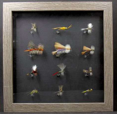 Fly Fishing Display, Fishing Flies Art, Fly Fishing Decor, Antique Fishing Lures, Art Shadow, Fly Tying Tools, Fly Fishing Art, Fishing Art, Fishing Room