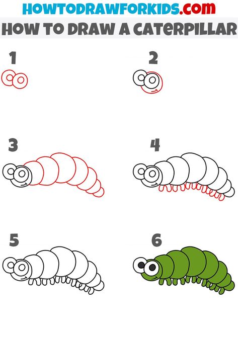 How To Draw A Caterpillar Step By Step, Draw Caterpillar, Cartoon Caterpillar Drawing, Caterpillar To Butterfly Drawing, Draw Bugs, Caterpillar Cat Drawing, Baby Record Book, Sketching Tips, Draw Animals