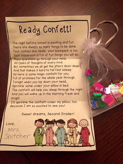 Night Before Preschool Ideas, Night Before Kindergarten Gift, Ready Confetti First Grade, Ready Confetti Preschool, Ready Confetti Kindergarten, Ready Confetti, Welcome To Preschool, September Preschool, Preschool First Day