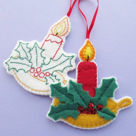 Christmas Tree Advent Calendar Diy, Felt Christmas Tree Decorations, Diy Felt Christmas Ornaments, Christmas Tree Advent Calendar, Christmas Fabric Crafts, Felt Ornaments Patterns, Candle Ornament, Felt Christmas Stockings, Christmas Sewing Projects