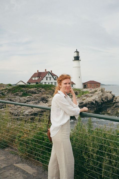 #coastalgrandmotherstyle #coastalgrandmother #portlandmaine #lighthouse Maine Outfits Spring, Lighthouse Outfit, Maine Vacation Outfits, Maine Outfits, Maine Aesthetic, Maine Trip, Southport Nc, 35 Mm Film, England Trip