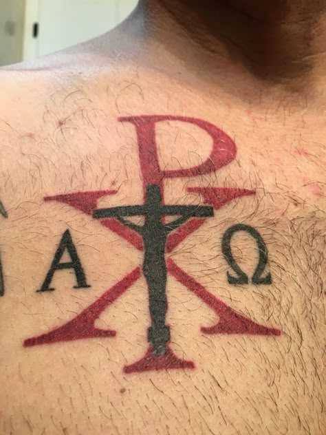 Chi Rho Chi Ro Tattoo, Chi Rho Tattoo, Vintage Compass Tattoo, Catholic Tattoos, Cupid Tattoo, Outer Forearm Tattoo, Biblical Tattoos, Heaven Tattoos, Christ Tattoo