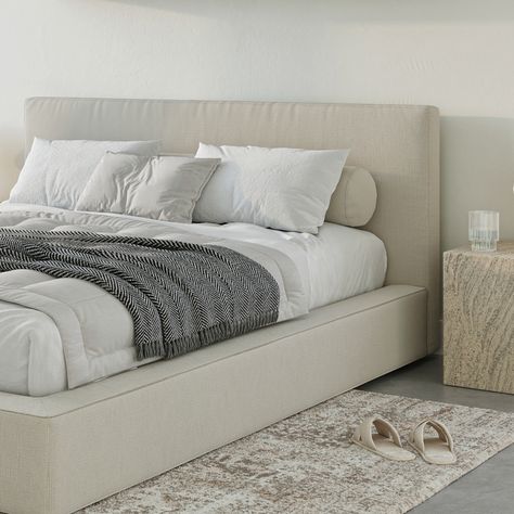 Bedframe King Size, Modern Night Stand Ideas, Softframe Bed Frame, Full Bed Frame With Headboard, Queen Sized Bed Frame, Softframe Bed Aesthetic, No Headboard Bed, Headboardless Bed Ideas, Neutral Headboard