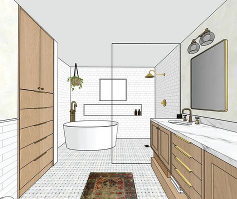 See 4 of the 15 Possible Layouts for This Bathroom Reno, Plus the Grand Finale Wet Room Bathroom, Bathroom Layouts, Bathroom Design Layout, Wet Room, Spanish Style Home, Ikea Frames, Shower Rod, Bathroom Reno, Ranch Style Home