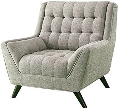 Grey Upholstered Chenille Mid-Century Tufted Padded Arm Chair Furnitur Ruang Keluarga, Tufted Chair, Retro Chair, Coaster Furniture, Modern Armchair, Contemporary Sofa, Retro Home Decor, Retro Home, Modern Chairs