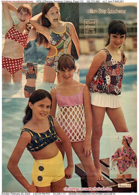 1970s Swimwear, 1970s Catalog, Abba Outfits, Kids Catalogs, Character Clothes, Vintage Bathing Suits, Seventies Fashion, Vintage Swim, Vintage Swimwear