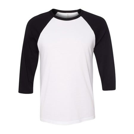 BELLA + CANVAS Unisex Three-Quarter Sleeve Baseball Tee Size up to 2XL - 3.6 oz./yd (US) 5.7 oz./L yd (CA), 52/48 airlume combed and ringspun cotton/polyester, 40 singles Triblends are 3.8 oz./yd, 50/25/25 polyester/airlume combed and ringspun cotton/rayon, 40 singles Black Heather is 4.2 oz./yd, 90/10 airlume combed and cotton ringspun cotton/polyester Marbles are 4 oz./yd, 91/9 polyester/airlume combed and ringspun cotton, 32 singles Retail fit Contrast raglan sleeves and collar Side seams Tea Vintage Jerseys, Baseball Shirts, Quarter Sleeve, Black Media, Three Quarter Sleeves, Baseball Tee, Baseball Tshirts, Three Quarter, Black Tee