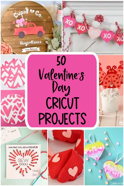 50 Cricut Valentine's Day project ideas - gifts, decor, classroom Valentines cards & boxes, party ideas and more! via @lydioutloud Cricut Vinyl Projects Valentines Day, Cricut Projects Valentines Day Ideas, Cricket Valentines Ideas, Diy Cricut Valentines Projects, Circuit Valentine Projects, Cricut Valentines Projects Kids School, Valentines Day Cricut Ideas, Cricut Valentines Projects To Sell, Valentine Cricut Ideas