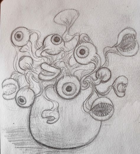 Imaginary Plants Drawing, Plants With Faces Drawings, Plant With Eyes Drawing, Eye Plant Drawing, Monster Flower Drawing, Plant Monster Drawing, Plants With Eyes Drawing, Scary Plant Drawing, Monster Plant Drawing