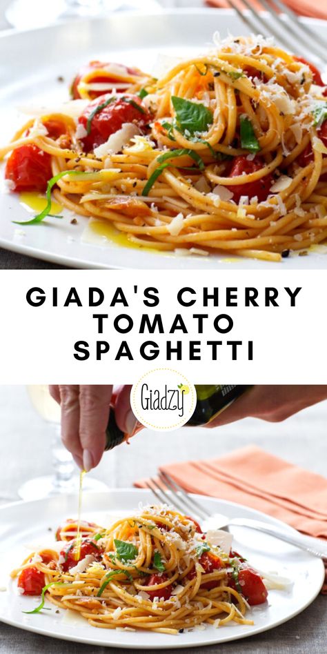 Cherry Tomato Spaghetti, Tomato Spaghetti, Giada De Laurentiis Recipes, Giada Recipes, Cherry Tomato Recipes, Recipes For One, Cherry Tomato Pasta, Easy Pasta Dishes, Dinner Recipes For Family