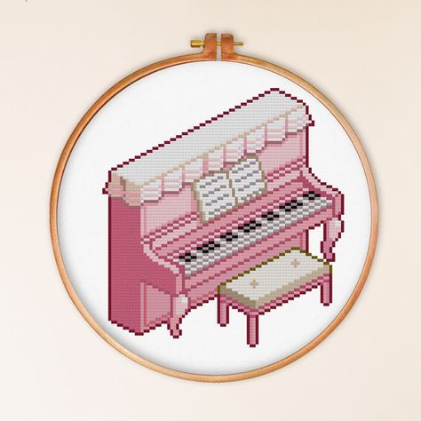 INSTANT DOWNLOAD Pink Piano Cross Stitch Pattern - Musical Instrument Cross Stitch Pattern  ----------------------------------------------------- Pink Piano, Pink Music, Cute Cross, Small Cross Stitch, Cross Stitch Funny, Cute Cross Stitch, Modern Cross Stitch Patterns, Modern Cross, Modern Cross Stitch