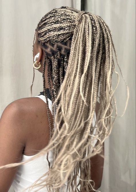 Blonde Braids Black Hair, Layered Blonde Braids, Blonde Black Box Braids, Afro Braids Blonde, Blonde Braids On Black Hair, Black Blonde Braids, Blonde Micro Braids, Braids With Blonde Highlights, Blonde Crochet Braids