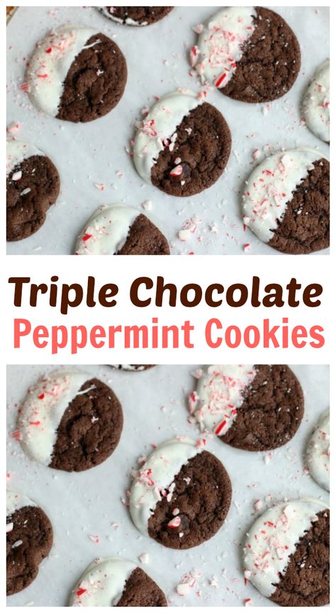 Peppermint Cookies Chocolate, Melt Chocolate For Dipping, Cookies Video, Cookies To Make, Chocolate Peppermint Cookies, Cookies With Chocolate, Holiday Cookie Exchange, Double Chocolate Cookies, Frozen Cookies