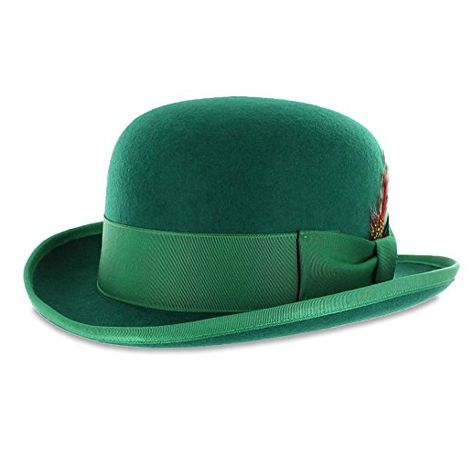 Belfry Mickey Irish Green Derby Hat with Feather and Liner (L) Hat With Feather, Tall Crown, Pork Pie Hat, Travel Hat, Green Vest, Bowler Hat, Derby Hat, Game Costumes, Spring Holidays