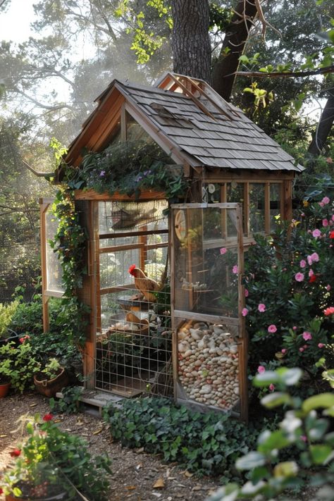 Diy Greenhouse And Chicken Coop Greenhouse And Chicken Coop, Chicken Castle, House Duck, Homestead Inspiration, Whimsy House, Garden Chicken Coop, Easy Diy Chicken Coop, Dark Feminine Era, Glass Chicken