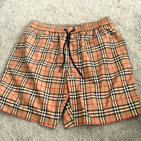 Mens burberry check drawcord swim shorts beige. Burberry Shorts, Patterned Shorts, Swim Shorts, Burberry, Mens Short, Outfit Inspirations, Sweatpants, Girl Outfits