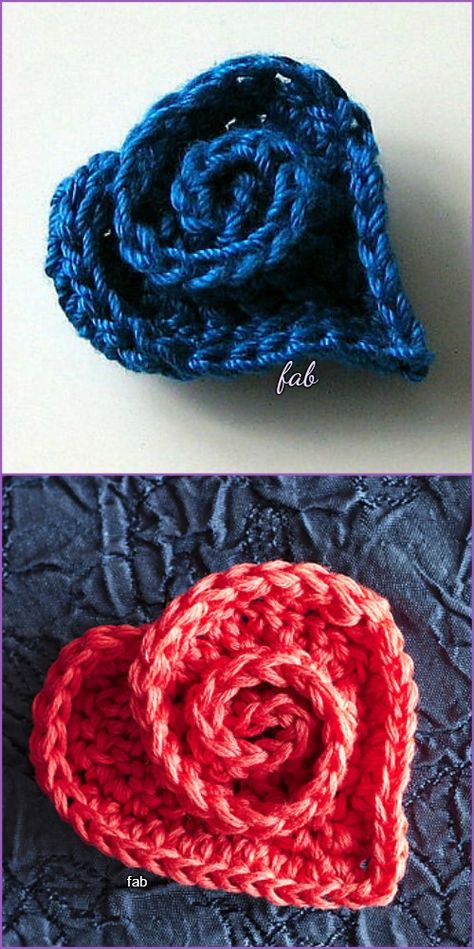 Crochet Rose Heart Free Pattern with Video Crochet Rose Heart Pattern Free, Crochet Valentines Gifts, Roses Crochet, Crocheted Hearts, Whimsical Crochet, Crochet Roses, Crochet Embellishments, Afghans Crochet, Heart Applique