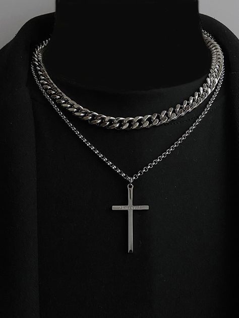 Men Cross Necklace, Layered Cross Necklace, Black Cross Necklace, Cross Necklace For Men, Necklace Layers, Ginger Boy, Mens Cross Necklace, Embellished Fashion, Cross Necklaces