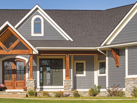 CertainTeed Siding - Vinyl, Polymer, Stone and Composite Siding Exterior Wood Siding Colors, Grey Vinyl Siding, Vinyl Siding House, Siding Colors For Houses, Grey Exterior House Colors, Exterior Siding Colors, Exterior House Siding, Composite Siding, Gray House Exterior