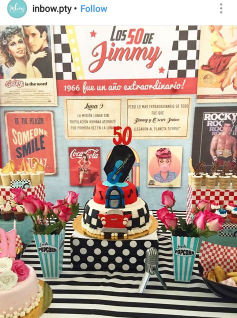 50s Themed Dinner Party, Grease Party Ideas, 1950s Birthday Party Theme, Dessert Party Table, 50s Birthday Party, 1950s Party Decorations, 60s Party Themes, 1950s Party Ideas, 50s Party Decorations