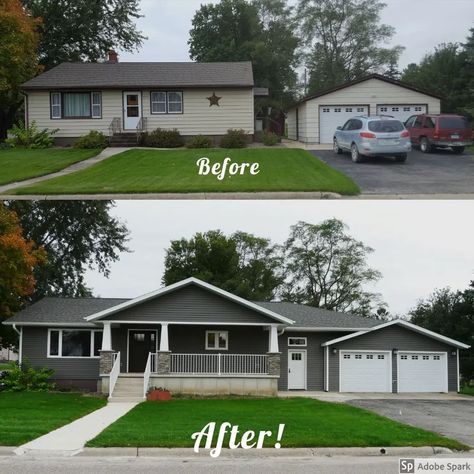 Front Porch Addition, Ranch House Remodel, Ranch House Exterior, House Makeovers, Exterior House Remodel, Ranch Remodel, Porch Addition, Building A Porch, Home Exterior Makeover