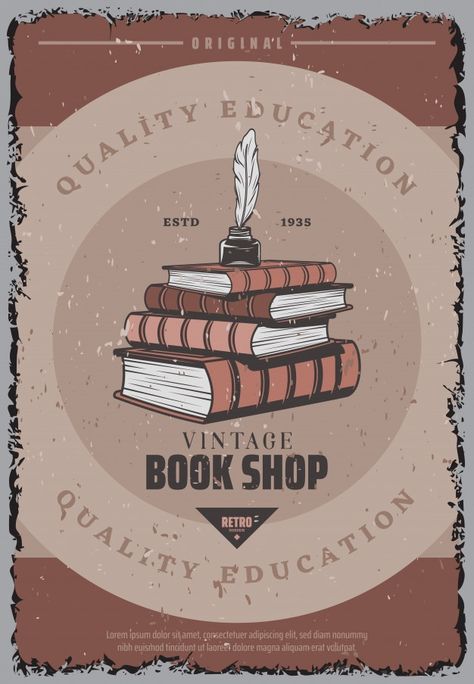 Book Vintage Poster, Book Store Logo Design Ideas, Books Poster Design, Books Aesthetic Poster, Book Advertisement Design, Book Posters Design, Poster Book Design, Books Logo Design, Book Store Logo Design