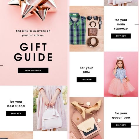 Holiday Gift Guide Email Template Gift Guide Template, Gift Guide Newsletter, Gift Guide Email Design, Holiday Gift Guide Design, Holiday Email Design, Gift Guide Magazine, Email Marketing Design Layout, Ar Ideas, Gift Guide Design