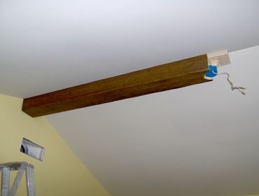 Vaulted Ceiling, Faux Wood Beam, Ceiling Fan? - Electrical, etc Diy Ceilings, Ceiling Fan Living Room, Fan Living Room, Vaulted Ceiling Beams, Faux Ceiling Beams, Bedroom Lighting Diy, Vaulted Ceiling Lighting, Fan Diy, Beam Ceiling