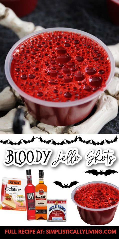 Spooky Halloween Jello Shots, Cute Halloween Party Snacks, Scary Jello Shots, Black And White Jello Shots, Halloween Shot Recipes Alcoholic, Halloween Jello Shots Recipe, Easy Halloween Jello Shots, Halloween Food Ideas For Adults, Galaxy Jello Shots