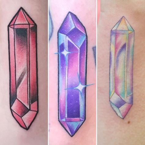 I love these crystal tattoos Crystal Tattoos, Pastel Tattoo, Stone Tattoo, Traditional Tattoo Old School, Castle Tattoo, Gem Tattoo, Crystal Tattoo, Crystal Drawing, Frozen Heart