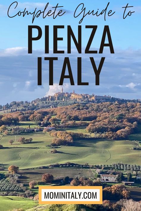 Tuscan town of Pienza, Italy on a hill, surrounded by forest and green fields.  Sunny day with white clouds. Pienza Italy, Piacenza Italy, La Spezia Italy Things To Do, Piza Italy, Italy Regions, Piza Italy City, Tipping In Italy, Italy Restaurant, Shopping In Italy