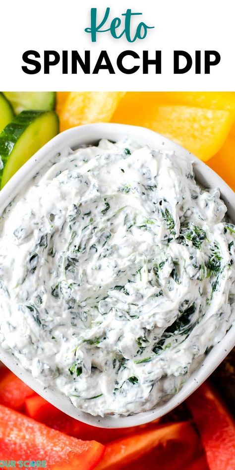 A simple keto spinach dip recipe that's ready in minutes. You're going to love how quickly this low-carb spinach dip comes together. With only seven ingredients, this keto spinach dip is healthy and satisfying. Low Carb Dip Recipes, Low Carb Vegetable Dip, Spinach Dip Recipe Easy, Keto Spinach Dip, Healthy Spinach Dip, Knorr Spinach Dip, Keto Dips, Keto Spinach, Spinach Dip Recipe