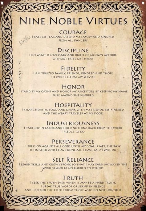 9 Noble Virtues, Nine Noble Virtues, Noble Virtues, Writing Basics, Empath Traits, Viking Quotes, Year Journal, Decision Tree, Warrior Quotes