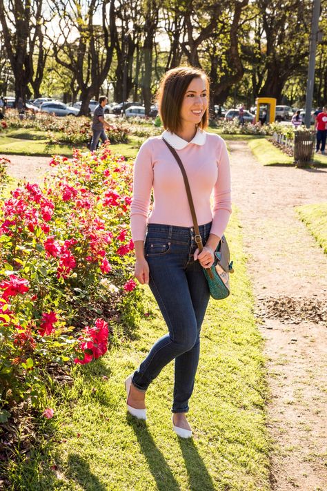 Review Australia Pink Jumper - ModCloth Kitty Bag - Judy Blue High Waisted Jeans - Amazon White Flats #vintagestyle Pink Jumper Outfit, Cute Work Clothes, Stylewe Dresses, Jeans Amazon, Mom Style Inspiration, Women's Work Clothes, Modcloth Style Gallery, Review Australia, Jumper Outfit