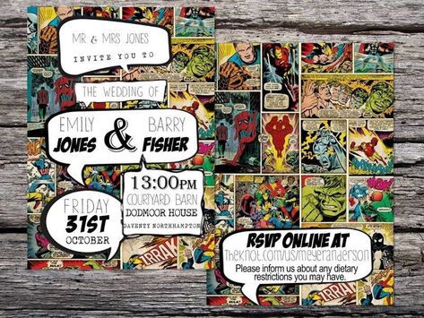 Marvel Wedding Theme, Spiderman Wedding, Avengers Wedding, Marvel Wedding, Mr And Mrs Jones, Comic Book Wedding, Batman Wedding, Superhero Wedding, Nerdy Wedding