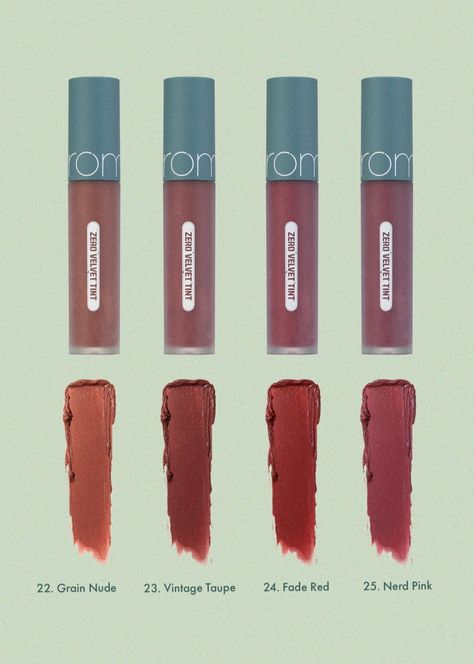 Romand Zero Velvet Tint, Cake Red Velvet, Vintage Filter, Vintage Filters, Bright Lips, Lipstick Swatches, Feather Light, Color Help, Korean Makeup