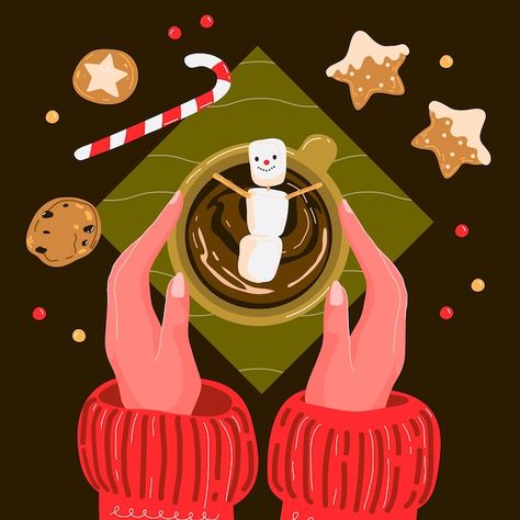 Flat christmas hot chocolate illustratio... | Free Vector #Freepik #freevector #christmas-chocolate #christmas-drink #christmas-flat #noel