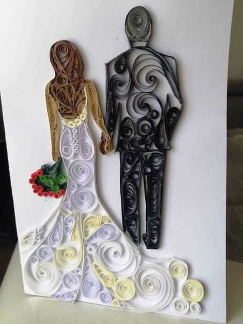 Quilling Bride And Groom, Quilling Wedding Gift, Quilled Wedding Cards, Quilling Wedding Cards, Paper Quilling Wedding, Wedding Quilling Ideas, Wedding Quilling, Quiling Paper Art, Marriage Invitation