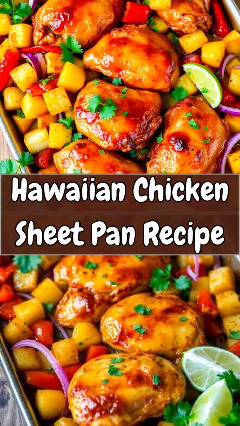 This Hawaiian Chicken Sheet Pan Recipe is a perfect one-pan meal that's both easy and delicious! With juicy chicken, vibrant bell peppers, and sweet pineapple, it’s a tropical-inspired dish that’s quick to prepare and full of flavor. Great for busy weeknights or a family dinner! #HawaiianChicken #SheetPanMeals #OnePanDinner #EasyRecipes #ChickenDinner #WeeknightMeals #TropicalFlavors Chicken Sheet Pan Recipe, Sheet Pan Meals Chicken, Chicken Sheet Pan, Dinner Recipes Ideas, Pan Recipe, Hawaiian Chicken, One Pan Dinner, Chicken Breast Seasoning, One Pan Meals