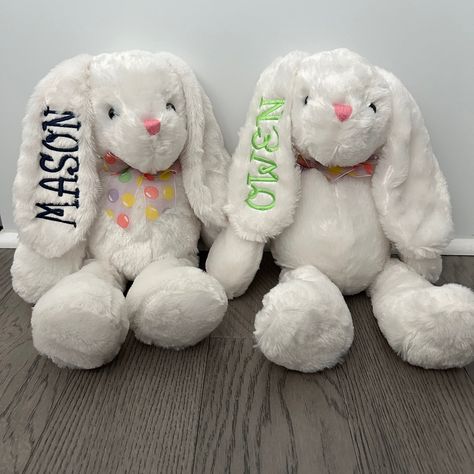 Monogrammed Bunny Gifts For Boy, Rabbit Stuffed Animal, Custom Stuffed Animal, Easter Bunny Plush, Personalized Bunny, Fluffy Bunny, Boy Gifts, Bunny Rabbits, Embroidery Monogram