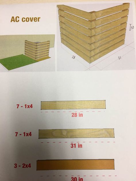 How to Make a AC Unit Cover – DIY AC Unit Cover | Carefully Clever Ac Wood Cover, Ac Cover Outdoor Diy, How To Decorate Shed Exterior, Ac Unit Cover Outdoor Diy Pallet, Landscape Around Ac Unit Ideas, Hvac Unit Cover, Covering Ac Unit Outdoor, Air Unit Cover Ideas, Diy Air Conditioner Cover Outdoor