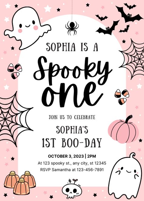 Spooky One Birthday, Pumpkin Patch Party, Halloween First Birthday, Halloween 1st Birthdays, Spooky One, Halloween Birthday Invitations, Birthday Halloween Party, Business Templates, Halloween Party Invitations