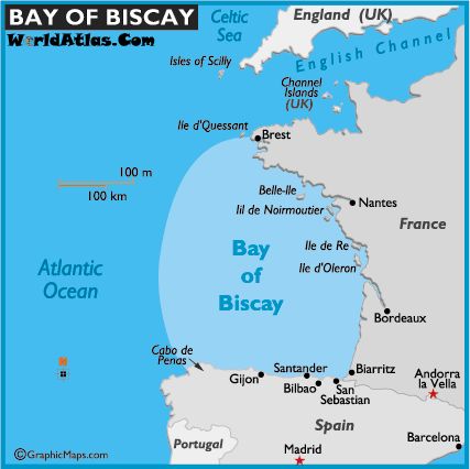 Map of the Bay of Biscay Regan Walker, Channel Islands Uk, North Atlantic Ocean, Coast Of France, Bay Of Biscay, San Sebastian Spain, English Channel, England Uk, Earth Science