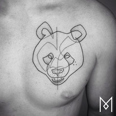 Single Line Tattoos | Panda Geometric Tattoo Panda, Tattoo Panda, Panda Bear Tattoos, Geometric Line Tattoo, Mo Ganji, Simple Images, One Line Tattoo, Minimal Tattoos, Couples Tattoos