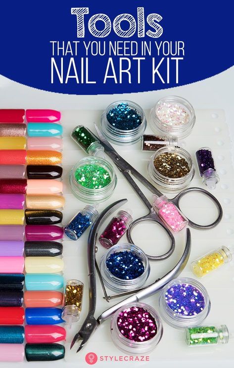 16 Tools That You Need In Your Nail Art Kit: There are many nail art kit products available in the market. Here we discuss the basic things you will need to get started with nail art. Keep reading! #nailart #nailartcare #nails Cosmetology Kit, Cute Tools, Nail Salon Names, Dip Ideas, Nail Art Tool Kit, Diy Nail Art Tools, Natural Nail Art, Acrylic Nail Kit, Polka Dot Nails