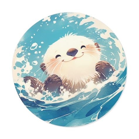 Kawaii Sea Otter Round Vinyl Stickers | Camping Hydro Flask | Waterproof Sticker | Cute Adorable | Ocean Swimmer | Water Bottle Laptop Otter Sticker, Otter Love, Sea Otter, Hydro Flask, Sticker Cute, Cute Little Animals, Waterproof Stickers, Otters, Vinyl Stickers